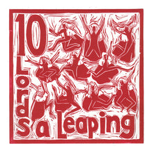 Load image into Gallery viewer, Ten Lords a Leaping Greetings Card lino cut by Kate Guy