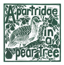 Load image into Gallery viewer, A Partridge in a pear tree greetings card lino cut by Kate Guy
