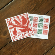 Load image into Gallery viewer, Four Colly Birds Greetings Card lino cut by Kate Guy
