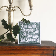 Load image into Gallery viewer, Seven Swans a Swimming Greetings Card lino cut by Kate Guy