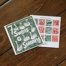 Load image into Gallery viewer, Seven Swans a Swimming Greetings Card lino cut by Kate Guy
