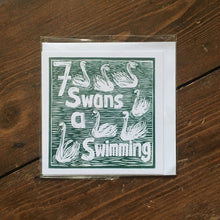Load image into Gallery viewer, Seven Swans a Swimming Greetings Card lino cut by Kate Guy