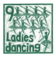 Load image into Gallery viewer, Nine Ladies Dancing Greetings Card lino cut by Kate Guy