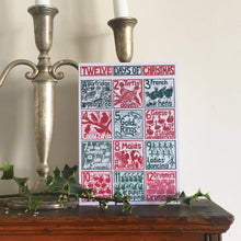 Load image into Gallery viewer, The Twelve days of Christmas Greetings Card lino cut by Kate Guy