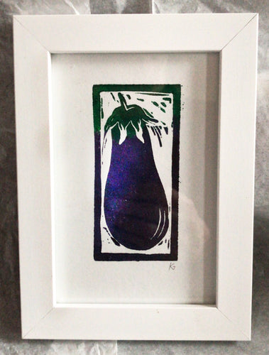 Linocut print small aubergine Ingredients prints by Kate Guy Prints