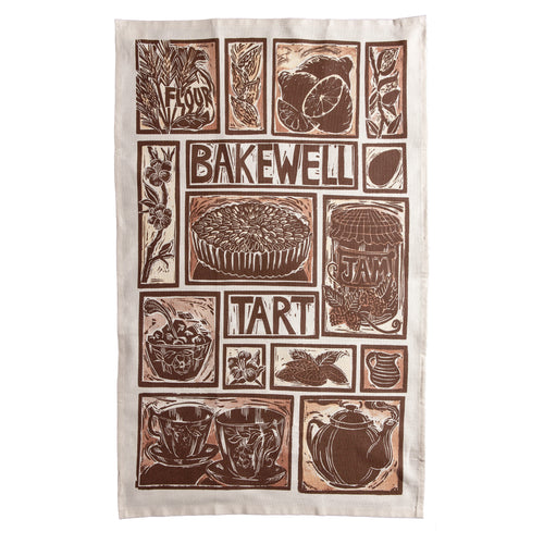 Bakewell Tart Illustrated Recipe tea towel Lino cut by Kate Guy