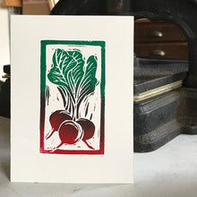 Load image into Gallery viewer, Hand Printed Greetings Card Linocut Beetroot by Kate Guy Prints