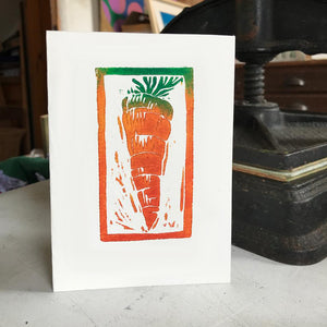 Hand Printed Greetings Card Linocut Carrot by Kate Guy Prints