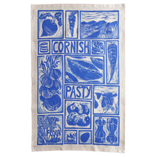 Load image into Gallery viewer, Cornish Pasty illustrated recipe tea towel Lino cut print by Kate Guy, cooking instructions are on the packaging
