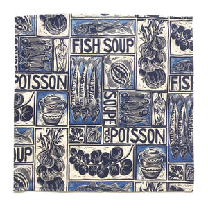 Fish soup recipe organic cotton napkin, print by Kate Guy