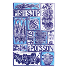 Load image into Gallery viewer, Fish Soup illustrated recipe greetings card with cooking instructions on the back. Original lino cut print by Kate Guy