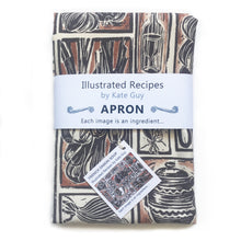 Load image into Gallery viewer, French Onion Soup illustrated recipe organic cotton apron lino cut by Kate Guy