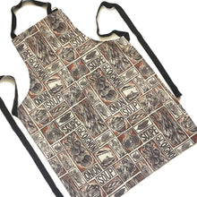 Load image into Gallery viewer, French Onion Soup illustrated recipe organic cotton apron lino cut by Kate Guy