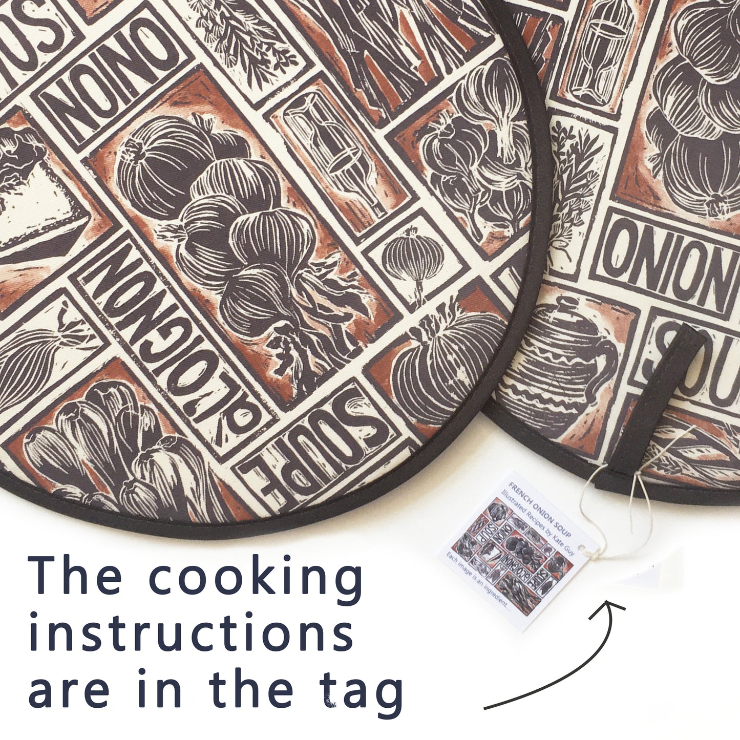 PAIR of French Onion Soup Illustrated Recipe Cooker Hob Covers