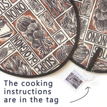 Load image into Gallery viewer, PAIR of French Onion Soup Illustrated Recipe Cooker Hob Covers
