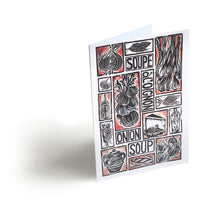 Load image into Gallery viewer, Gift Set Tea Towel Apron and Double Oven Glove illustrated recipes french onion soup Kate Guy Prints