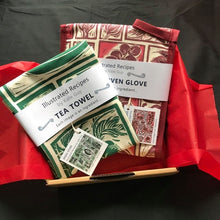 Load image into Gallery viewer, Gift Set Tea Towel and Double Oven Glove illustrated recipes mix and match Kate Guy Prints