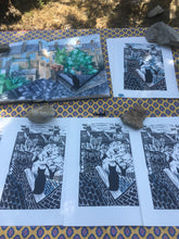 Load image into Gallery viewer, Lockdown cat out on the tiles lino cut print by Kate Guy