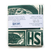 Load image into Gallery viewer, Irish Stew Illustrated Recipe tea towel lino cut by Kate Guy