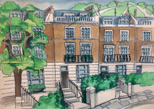 Load image into Gallery viewer, Georgian terraced houses, portrait by Kate Guy with Primrose Hill in the background
