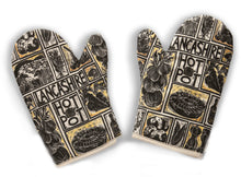 Load image into Gallery viewer, Oven Mitt Printed With Illustration Of Recipe For Lancashire Hot Pot Lino Cut Print
