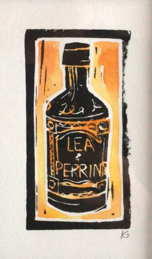 Linocut print Small Lea and Perrins Worcestershire Sauce Ingredients prints by Kate Guy Prints