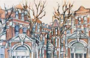 Mansion flasts in Willesden mono-type print by Kate Guy