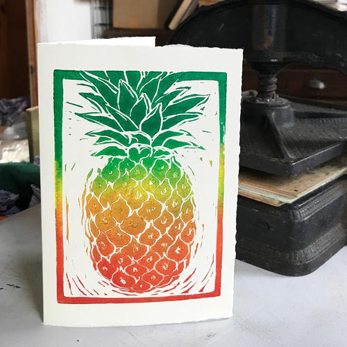 Hand Printed Greetings Card Linocut Pineapple by Kate Guy Prints