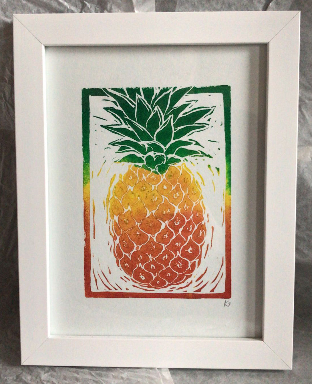 Pineapple linocut print ingredients prints by Kate Guy Prints