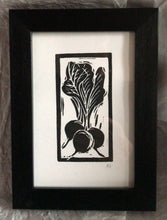 Load image into Gallery viewer, Linocut print small bunch of raddishes Ingredients prints by Kate Guy Prints
