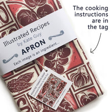 Load image into Gallery viewer, Roasted Tomato Soup Illustrated Recipe apron lino cut by Kate Guy