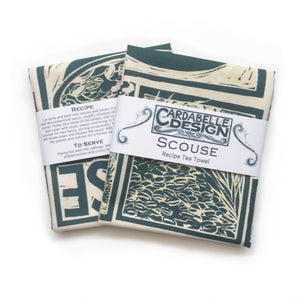 Scouse Illustrated Recipe tea towel lino cut by Kate Guy
