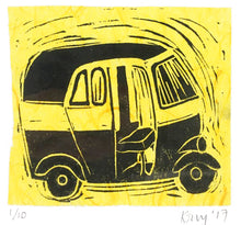 Load image into Gallery viewer, Tuk-Tuk limited edition lino cut print ( 10 x 10 cm )