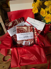 Load image into Gallery viewer, Welsh Cawl Gift Set Tea Towel Apron and Oven gloves wrapped in tissue presented in a gift box