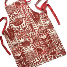 Load image into Gallery viewer, Welsh Cawl Illustrated Recipe Adult Apron - comes with cooking instructions! Lino Cut print by Kate Guy