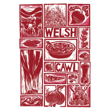 Load image into Gallery viewer, Welsh Cawl Illustrated Recipe Greetings Card lino cut by Kate Guy each image is an ingredient and cooking instructions are on the back
