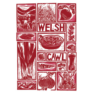 Welsh Cawl Illustrated Recipe Greetings Card lino cut by Kate Guy each image is an ingredient and cooking instructions are on the back