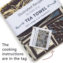Load image into Gallery viewer, Yorkshire Steak and Ale Pie Illustrated Recipe tea towel lino cut by Kate Guy