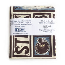 Load image into Gallery viewer, Yorkshire Steak and Ale Pie Illustrated Recipe tea towel lino cut by Kate Guy