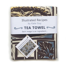 Load image into Gallery viewer, Yorkshire Steak and Ale Pie Illustrated Recipe tea towel lino cut by Kate Guy