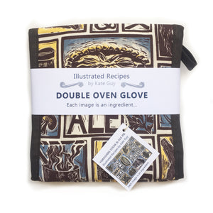Yorkshire Steak and Ale Pie Illustrated Recipe oven gloves lino cut by Kate Guy