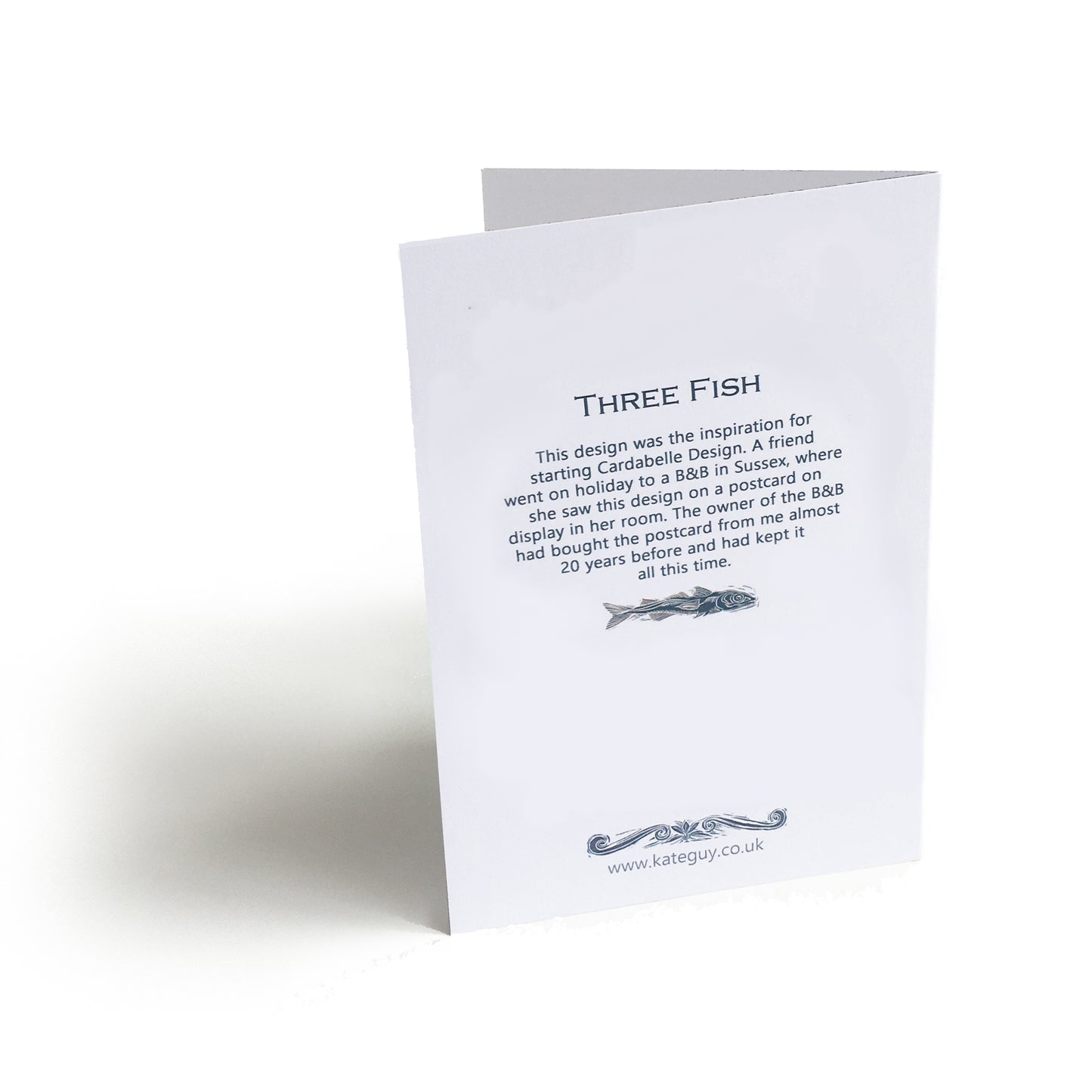 Blue fish design greetings card by Kate Guy - back of card