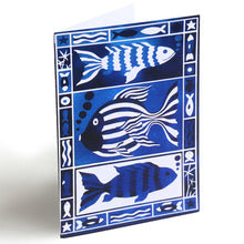 Load image into Gallery viewer, Blue fish design greetings card by Kate Guy