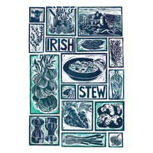 Load image into Gallery viewer, Irish stew Illustrated Recipe Greetings Card by Kate Guy each image is an ingredient and the cooking instructions are on the back
