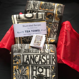 Lancashire Hot pot illustrated recipe gift set tea towel and oven gloves by Kate Guy Prints