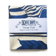 Load image into Gallery viewer, Striking blue fish design tea towel organic cotton by Kate Guy