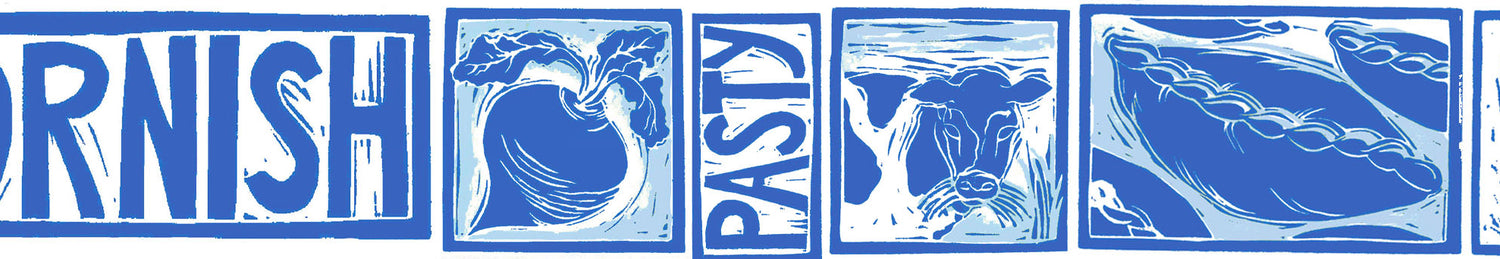 Cornish Pasty illustrated recipe lino cut by Kate Guy Prints