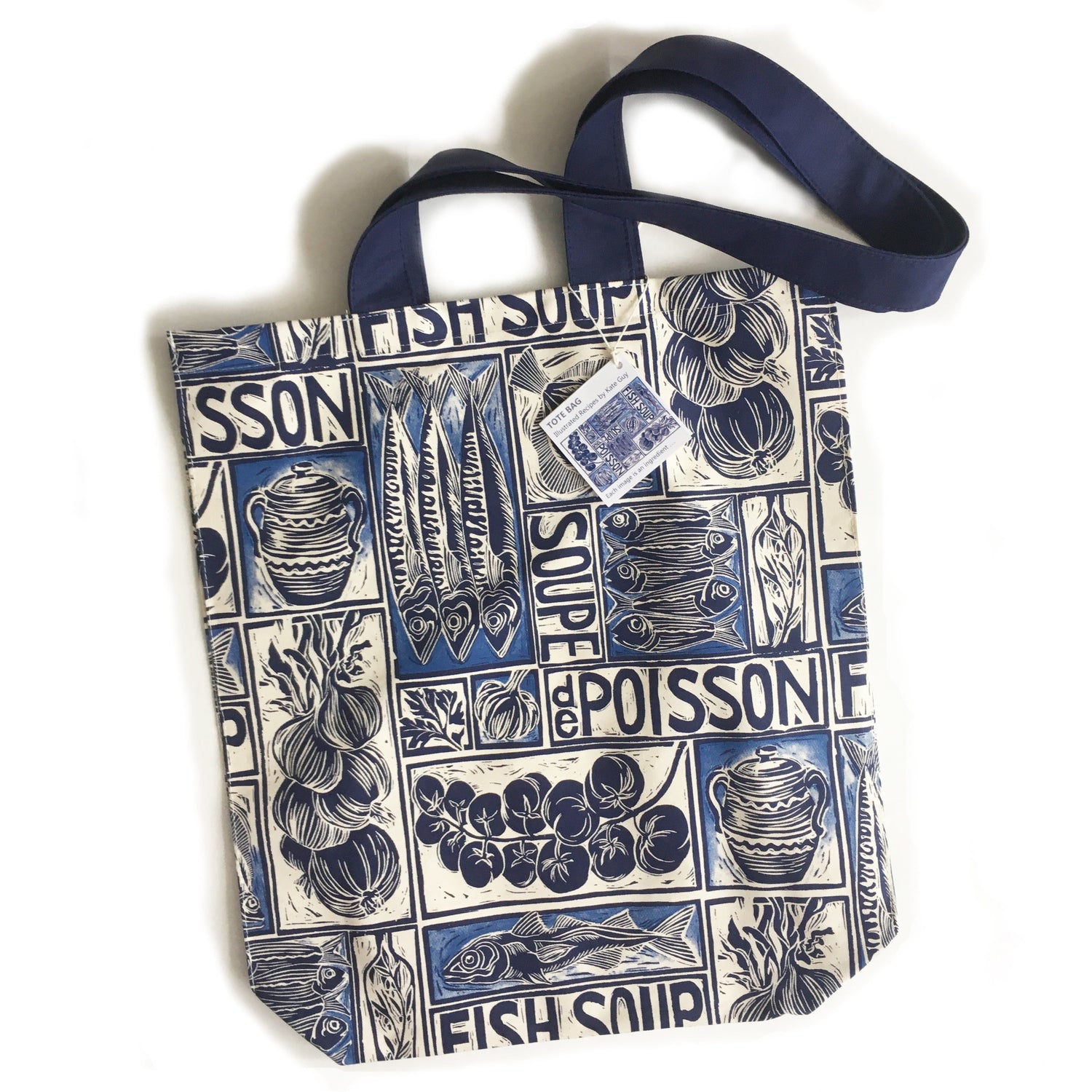 Kate Guy Prints fish soup tote bag on the beach