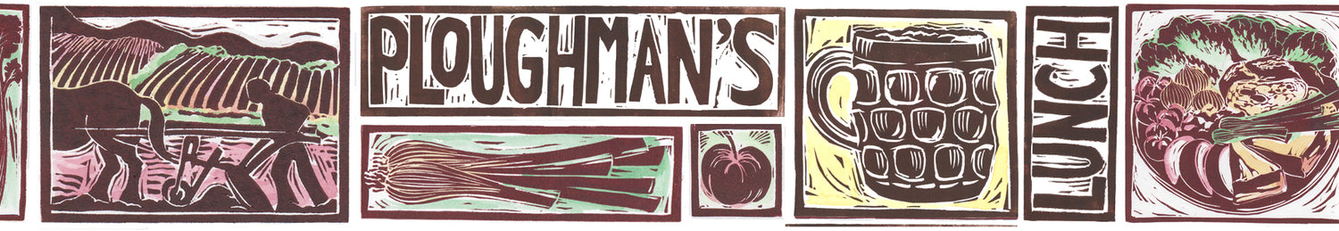 Ploughman's lunch illustrated lino cut kate guy prints