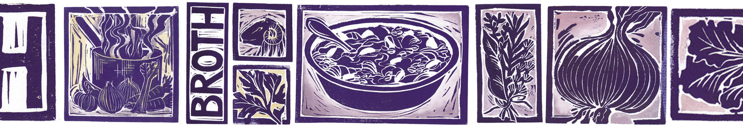 Scotch Broth illustrated recipe lino cut by Kate Guy Prints